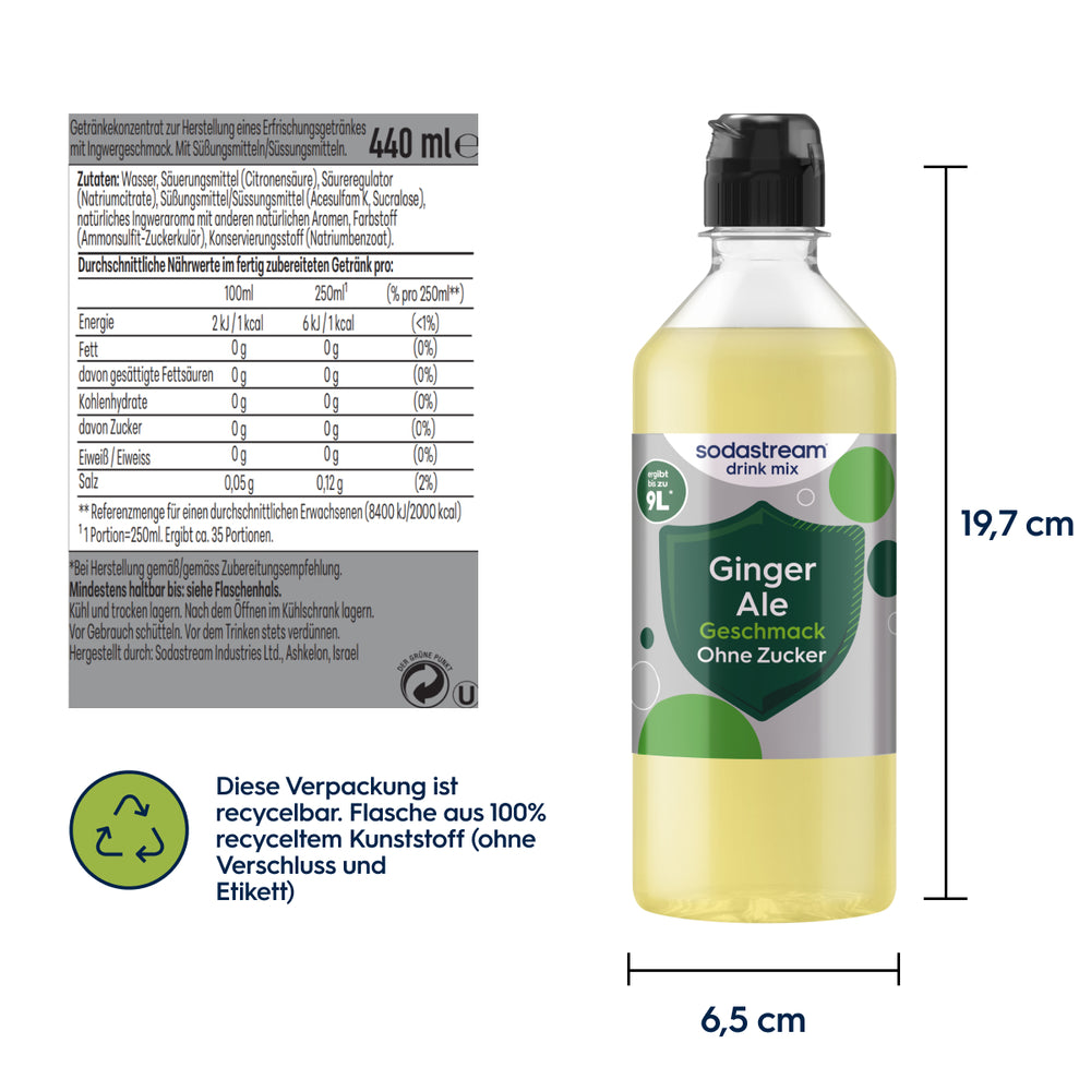 Ginger Ale ohne Zucker Sirup drink mix 440 ml