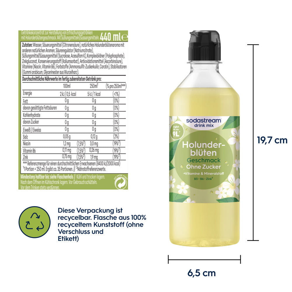 Holunderblüte ohne Zucker Sirup drink mix 440 ml