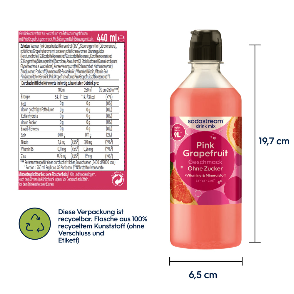 Pink Grapefruit ohne Zucker Sirup drink mix 440 ml