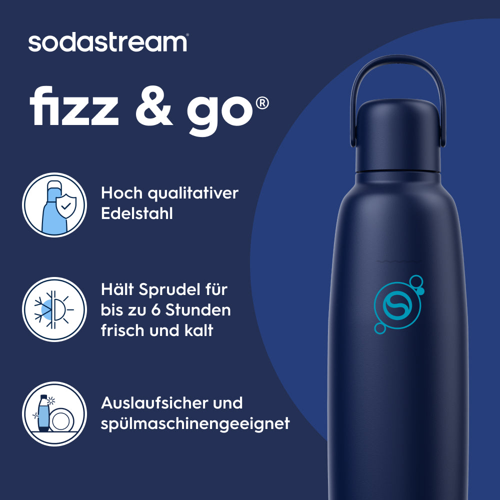 fizz & go Edelstahl Sprudlerflasche (Blueberry) 0,9 L, 1er-Pack