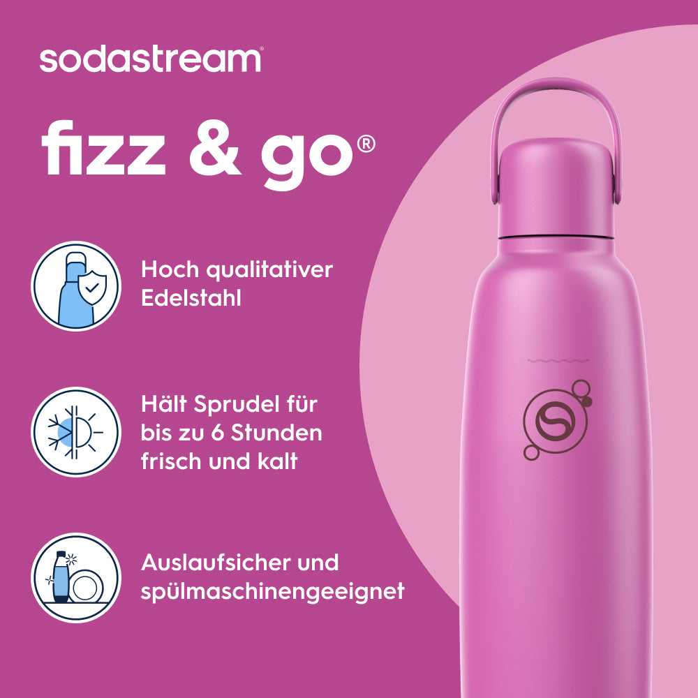 fizz & go Edelstahl Sprudlerflasche (Guava) 0,9 L, 1er-Pack
