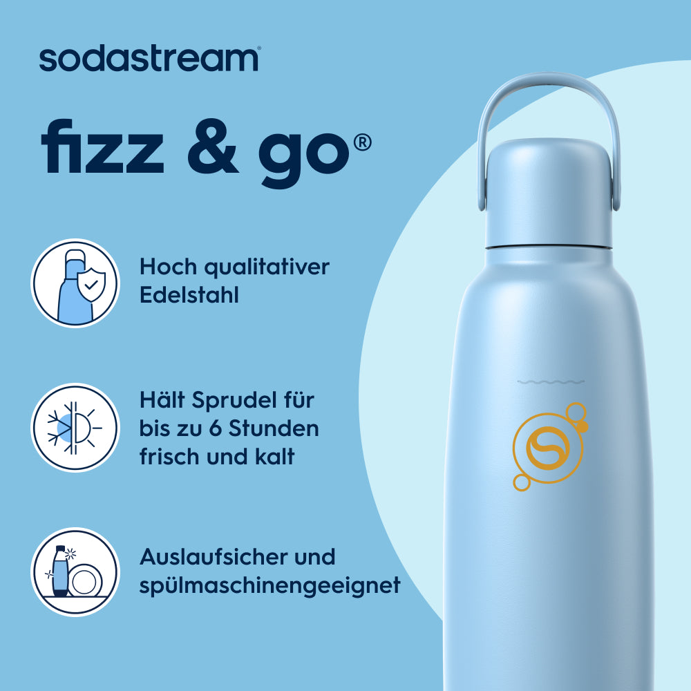 fizz & go Edelstahl Sprudlerflasche (Ice) 0,9 L, 1er-Pack