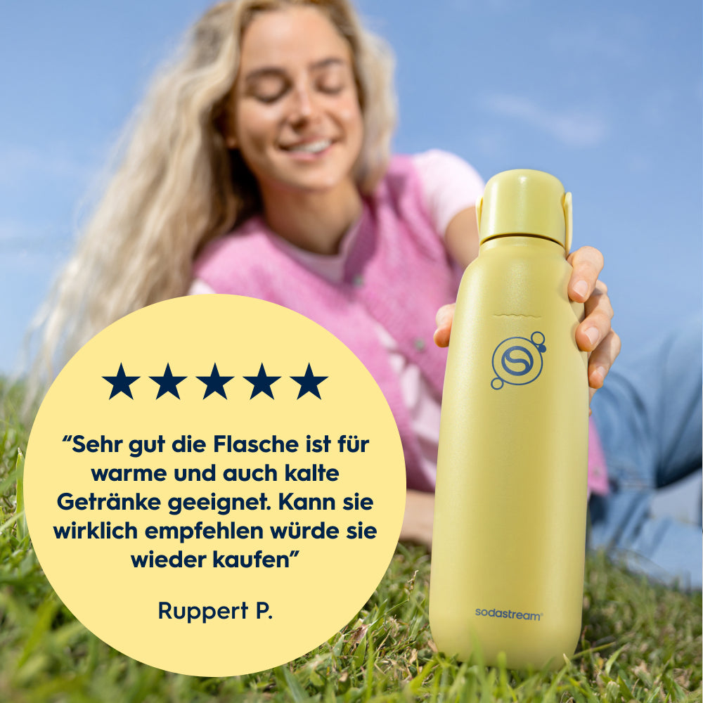 fizz & go Edelstahl Sprudlerflasche (Lemon Zest) 0,9 L, 1er-Pack