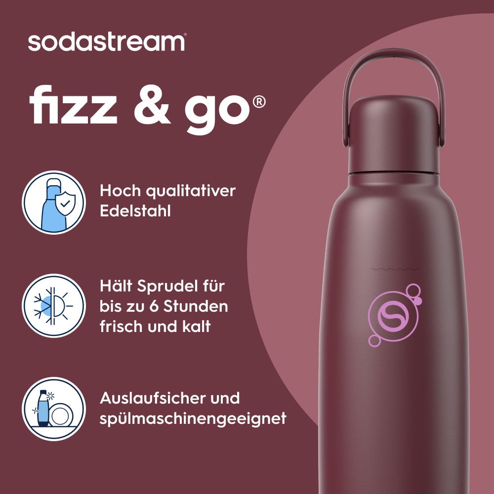 fizz & go Edelstahl Sprudlerflasche (Pomegranate) 0,9 L, 1er-Pack